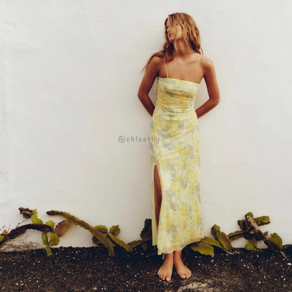 Zara STRAPLESS PRINTED TULLE DRESS - Picture 2 of 9